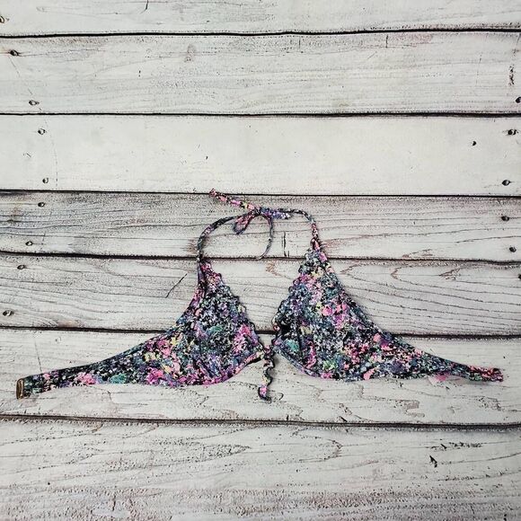 Victoria’s Secret 34D Halter Bikini Top – Multicolor Paisley Print, Padded, Boho - Picture 3 of 9